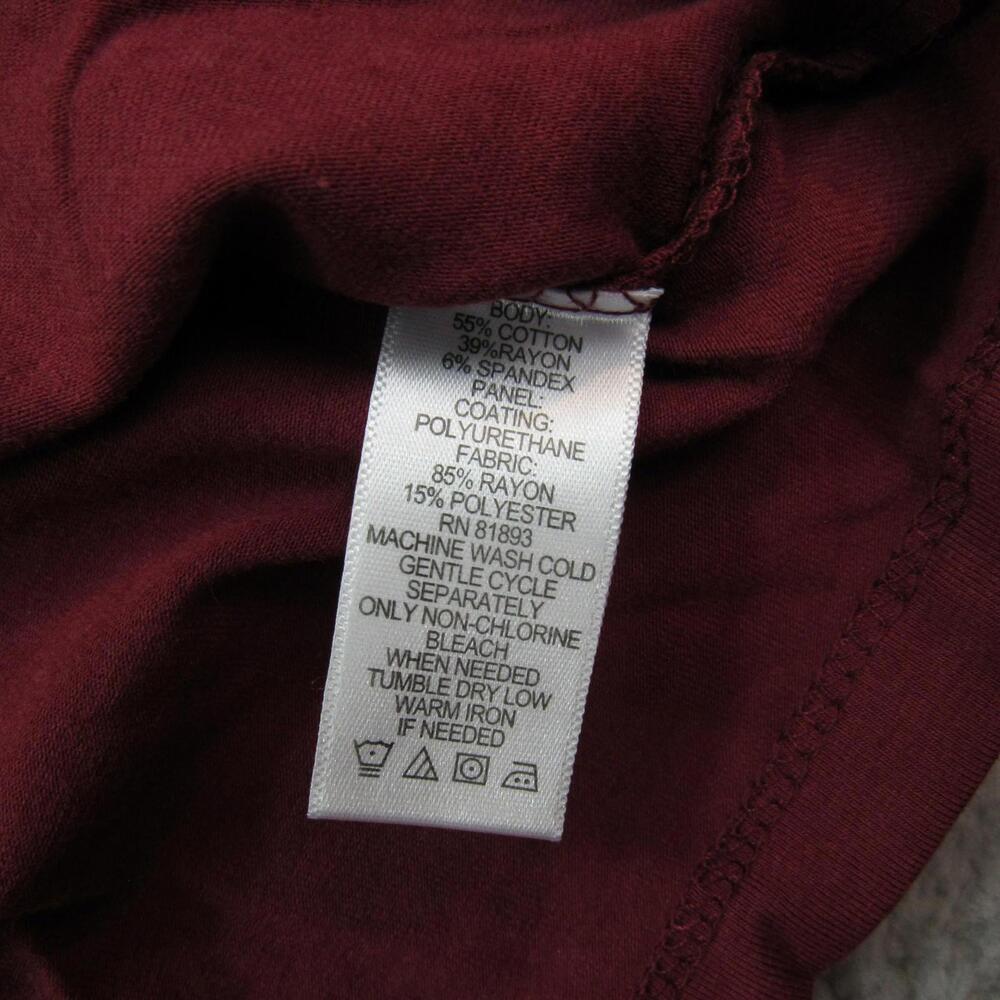Denim & Co‎ Shirt Womens Medium Red Black Faux Leather Shoulder Long Sleeve Top - Picture 4 of 9